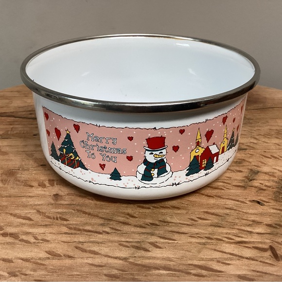 Other - “3/$15” - “Merry Christmas To You” - Metal & Enamel Coated Snowman Themed Bowl